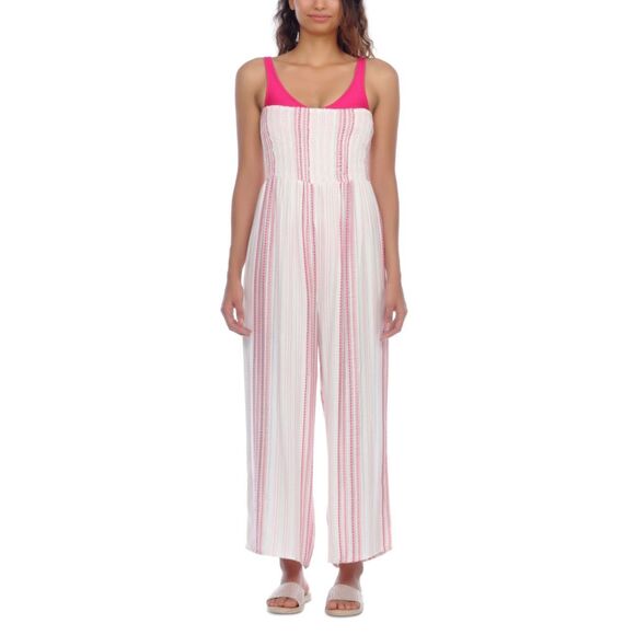 Raviya PINK STRIPE Smocked-Top Jumpsuit Cover-up US Medium - Picture 1 of 3
